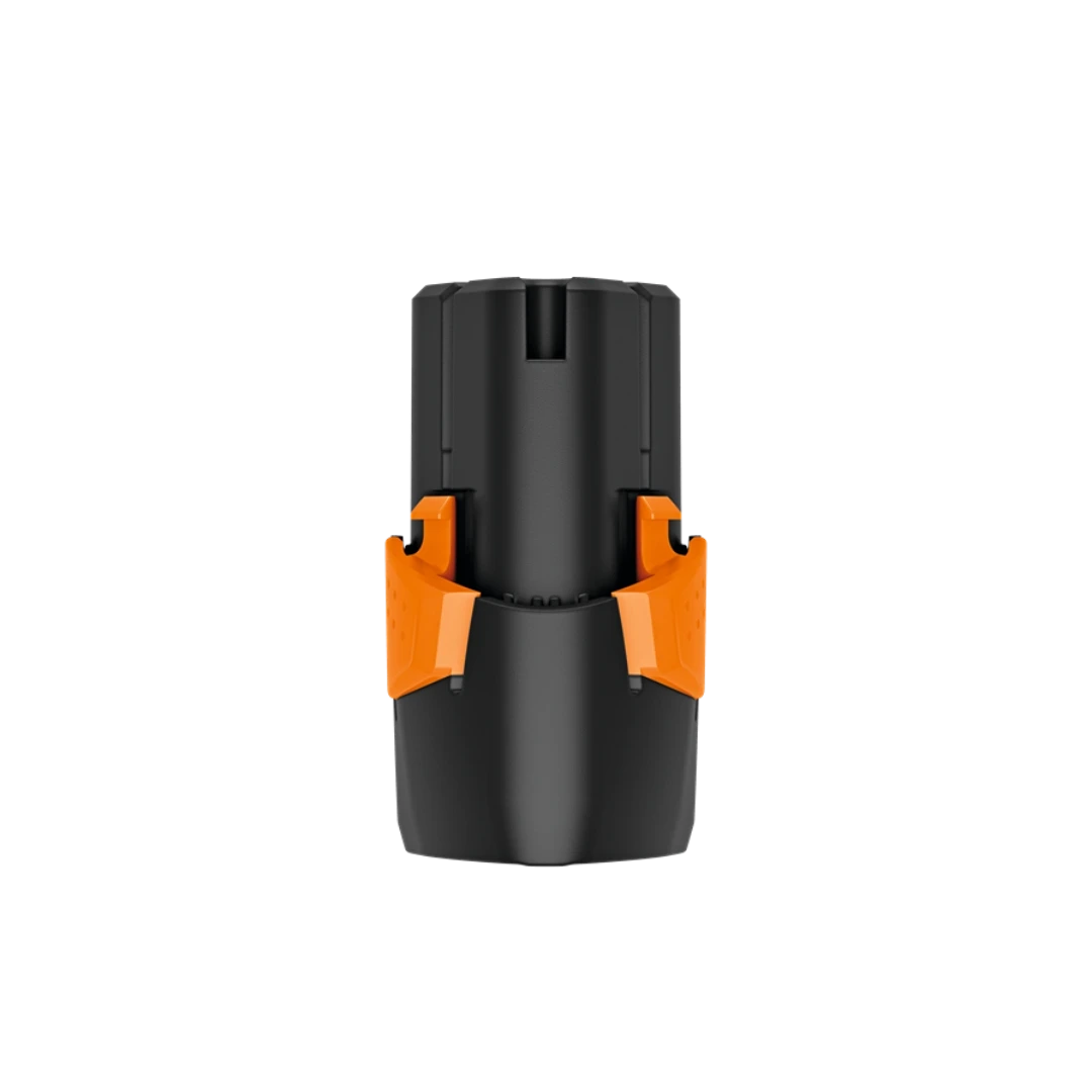 Compact black and orange replacement battery for outdoor power tools in home improvement and landscaping use
