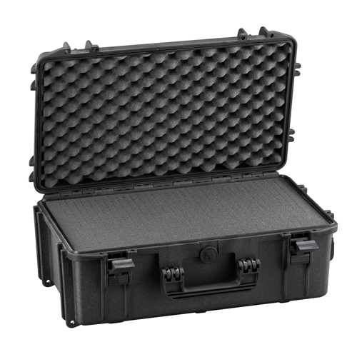 Black protective case with padded interior foam for secure tool storage and workshop organization solutions