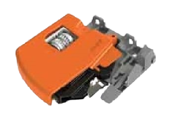 Orange locking device for left-side adjustment on tandem drawer slides in cabinet hardware and home improvement use