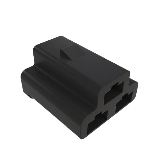 Black external electrical connector assembly with three cavities, compatible with automotive and John Deere parts accessories