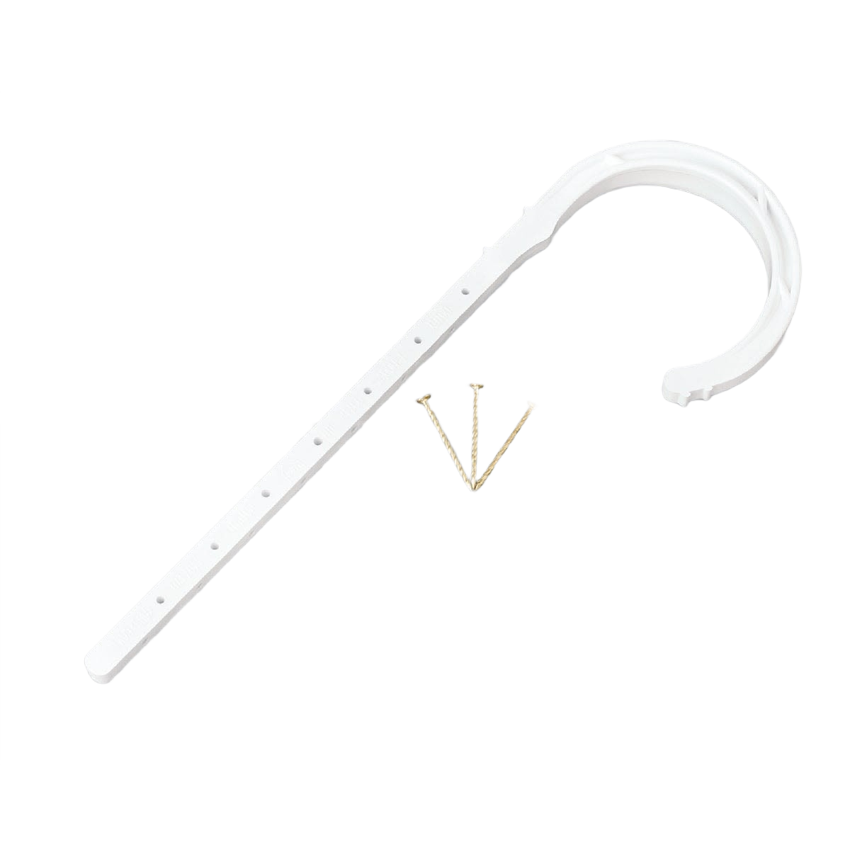 White ABS J-Hook pipe holder with mounting screws for plumbing accessories and home improvement projects under $50