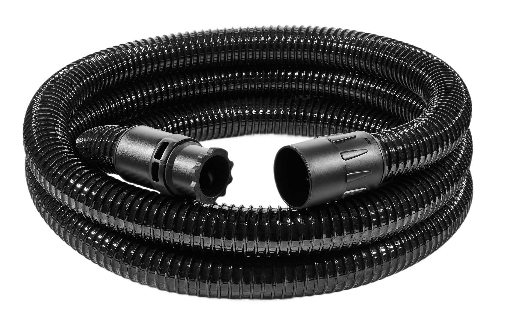 Flexible black replacement hose with ribbed design and connectors for power tool dust extraction in home improvement tasks