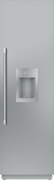 panel-ready built-in freezer column with stainless steel exterior and external ice and water dispenser for kitchen appliances