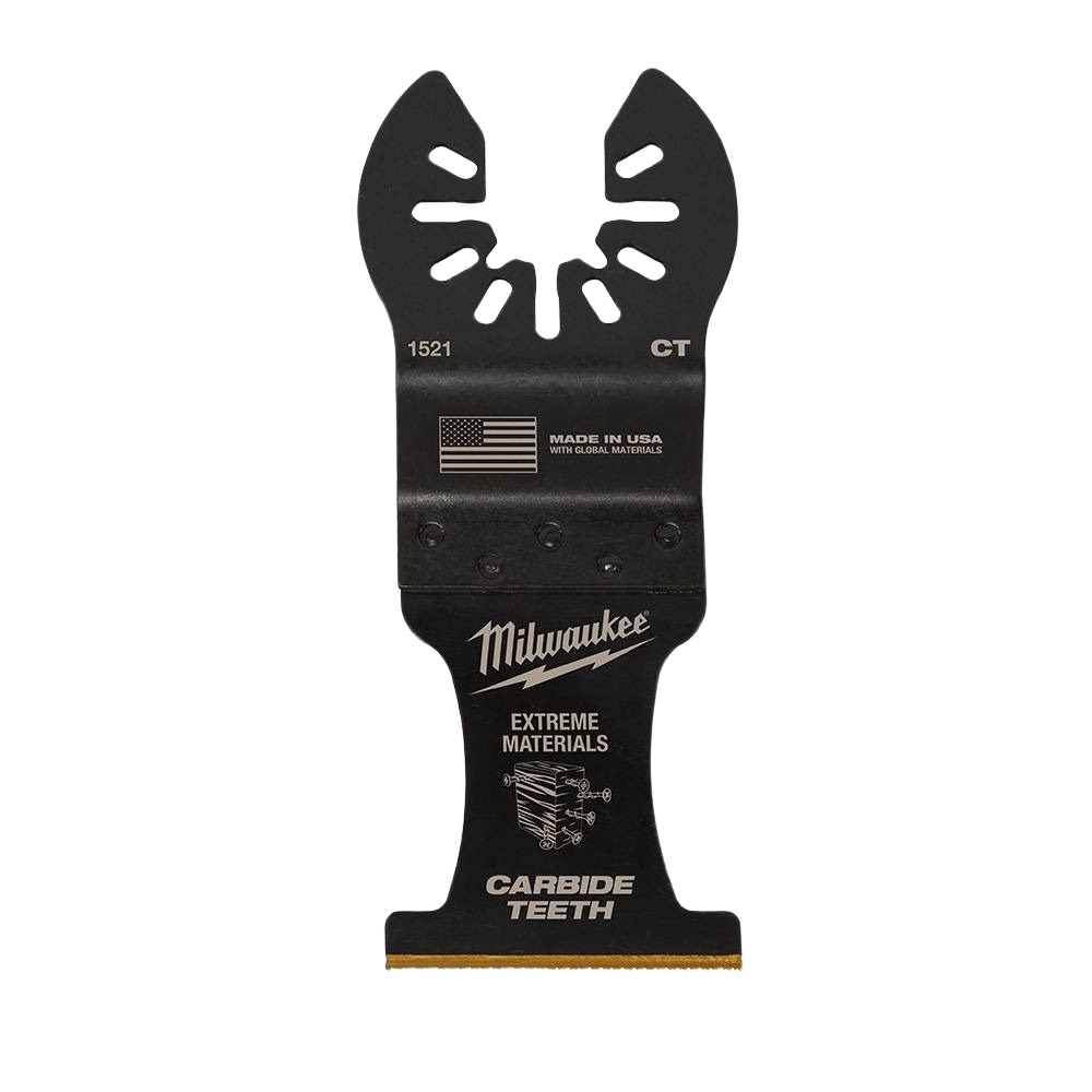 Black carbide-toothed multi-tool blade for cutting extreme materials in tools and home improvement projects