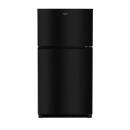 Front view of a black top freezer refrigerator with smooth finish, featured in Refrigerators and Top Freezer Refrigerators collections at Hartville Hardware.