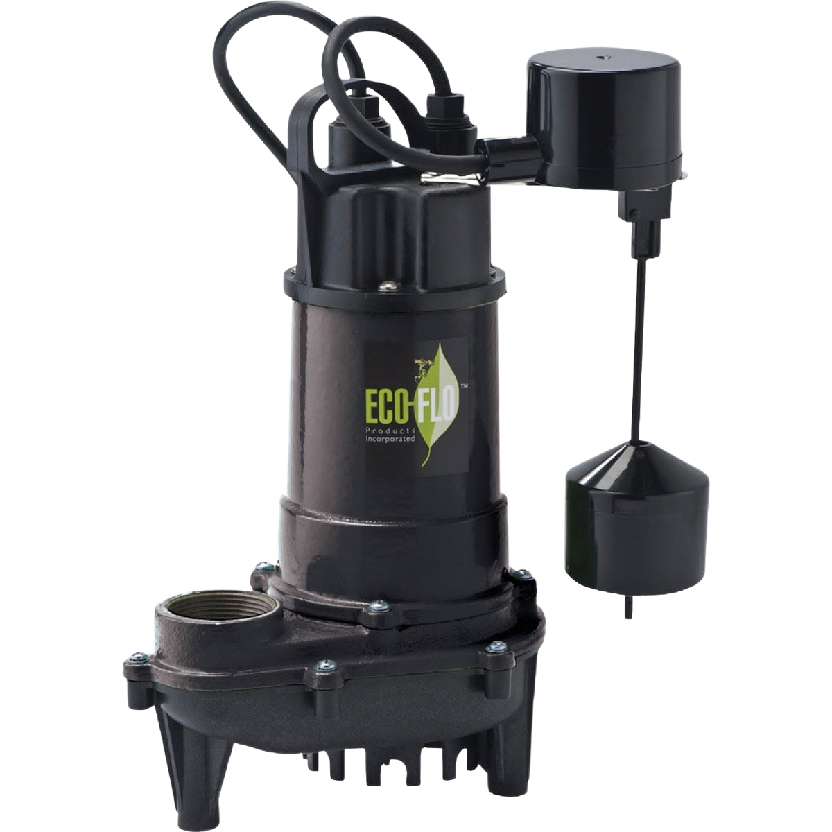 Black cast iron submersible pump with float switch for water removal in home improvement tasks