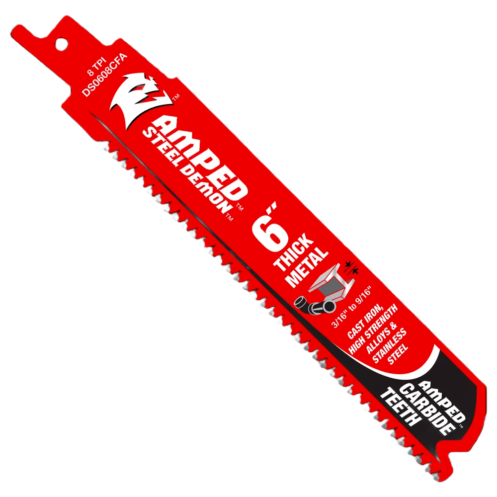 Red 6-inch steel carbide blade designed for cutting thick metal and high-strength alloys in home improvement tasks