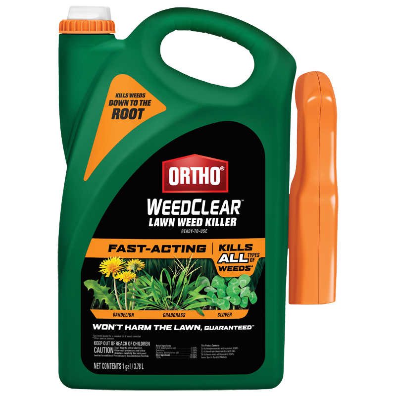1-gallon green container of fast-acting lawn weed killer with orange trigger handle for lawn care and weed control
