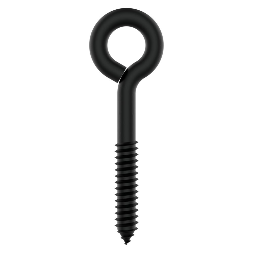 Black lag screw eye with threaded shaft for secure fastening in hardware and home improvement projects under $50.