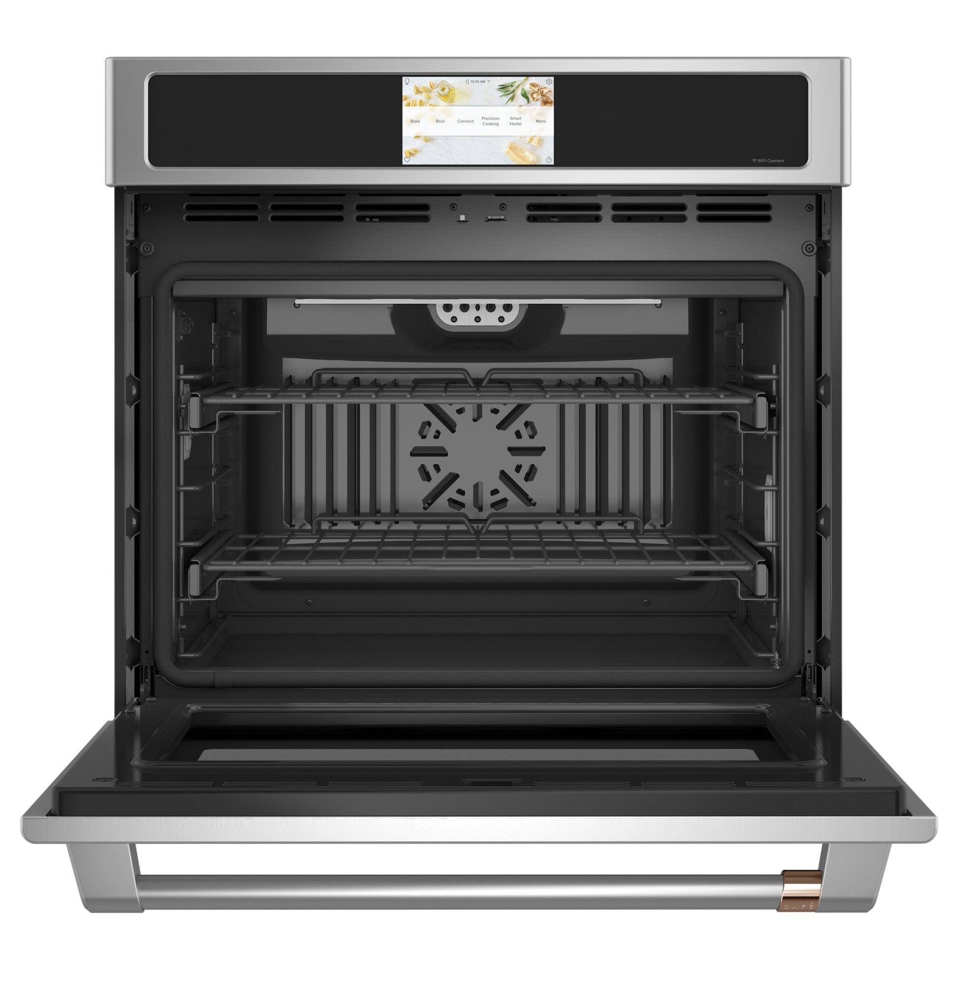 Open stainless steel convection single wall oven with interior racks and touchscreen control panel from Kitchen & Kitchenware collection