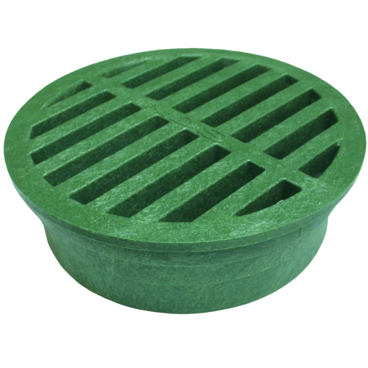Green PVC round grate designed for 4-inch drain pipes for plumbing and drain repair projects.