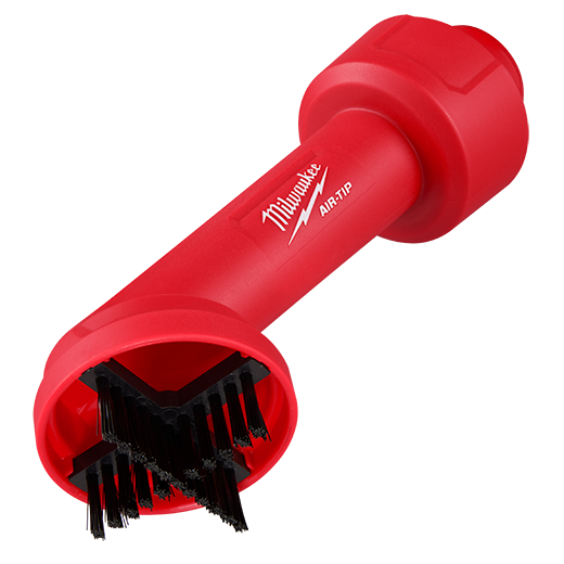 Red Milwaukee AIR-TIP™ cross brush tool with innovative bristle design for woodworking and dust collection tasks