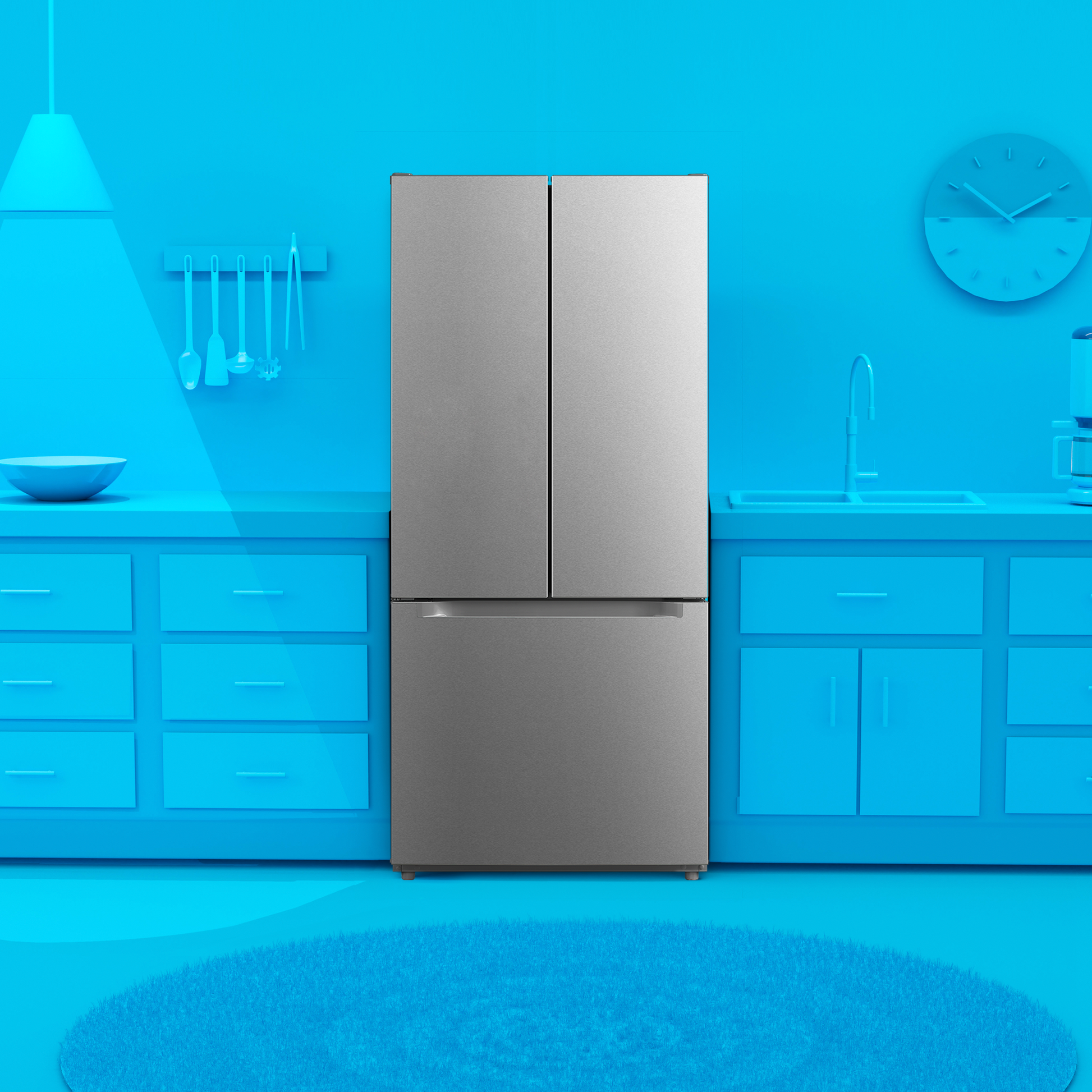 Contemporary stainless steel French door refrigerator with bottom freezer in kitchen appliances and refrigerators collection