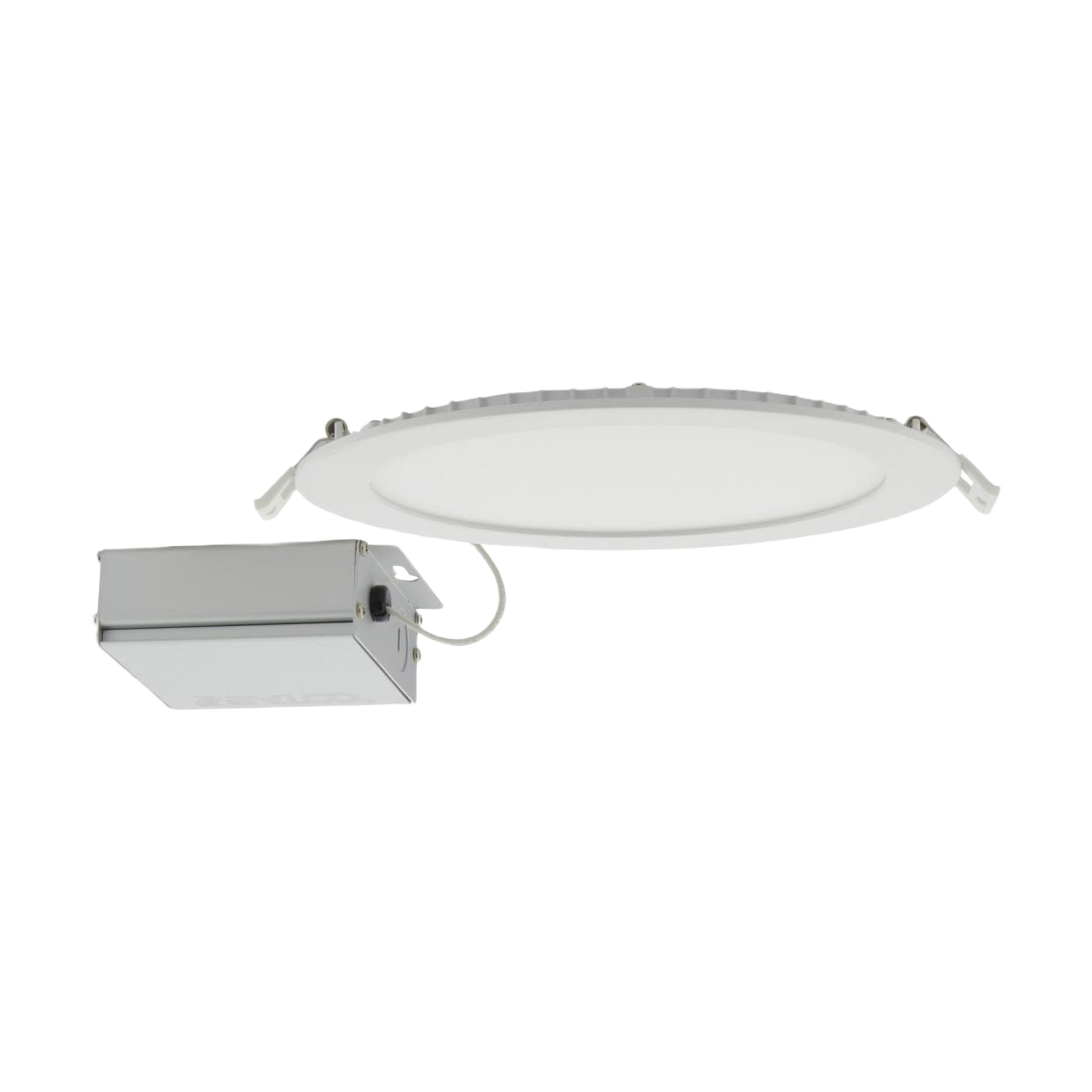 White 8-inch LED recessed downlight with remote driver for energy-efficient lighting in electrical and lighting collections