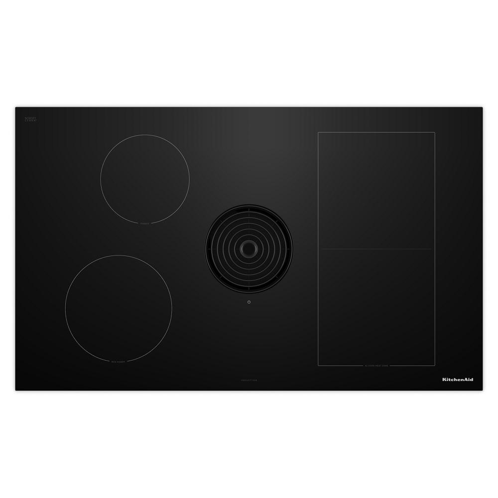 Black KitchenAid induction cooktop with multiple heating zones and sleek glass surface in Cooktops and Appliances collections