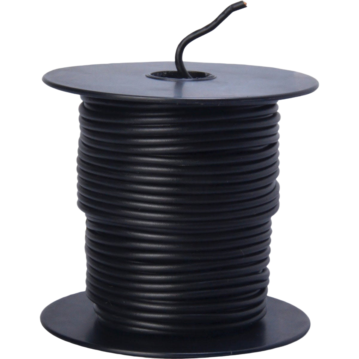 Spool of black 16-gauge PVC-coated wire designed for electrical use in home improvement and tools projects