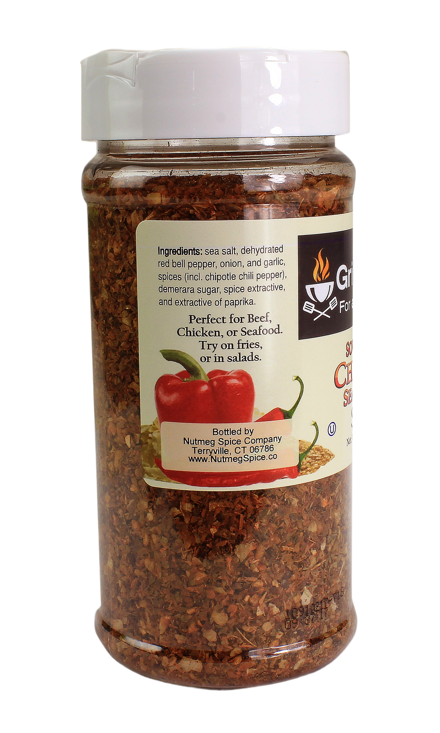 Clear plastic container of Grill Zone Southwest Chipotle seasoning with white lid in grilling sauces and spices collection under $50