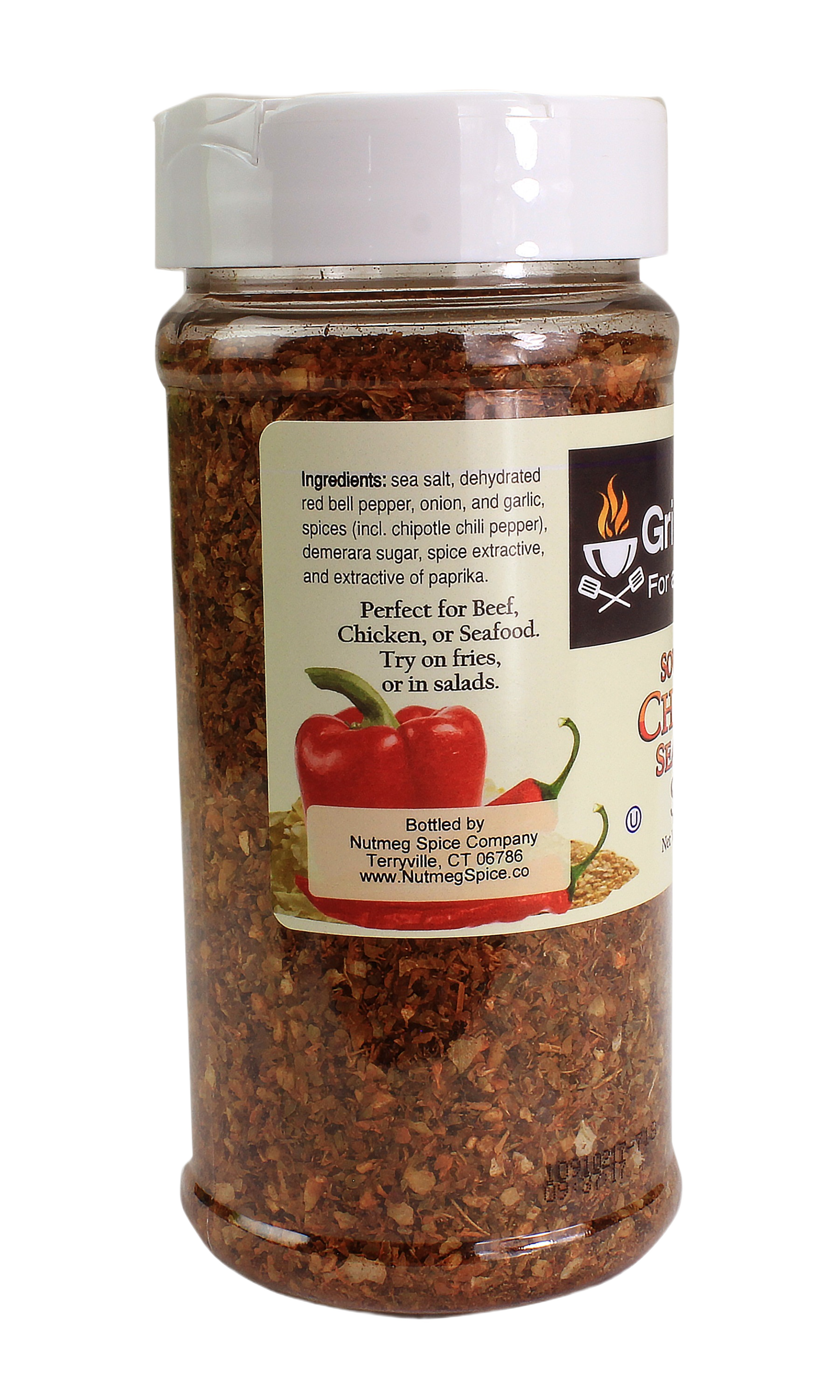 Clear plastic container of Grill Zone Southwest Chipotle seasoning with white lid in grilling sauces and spices collection under $50