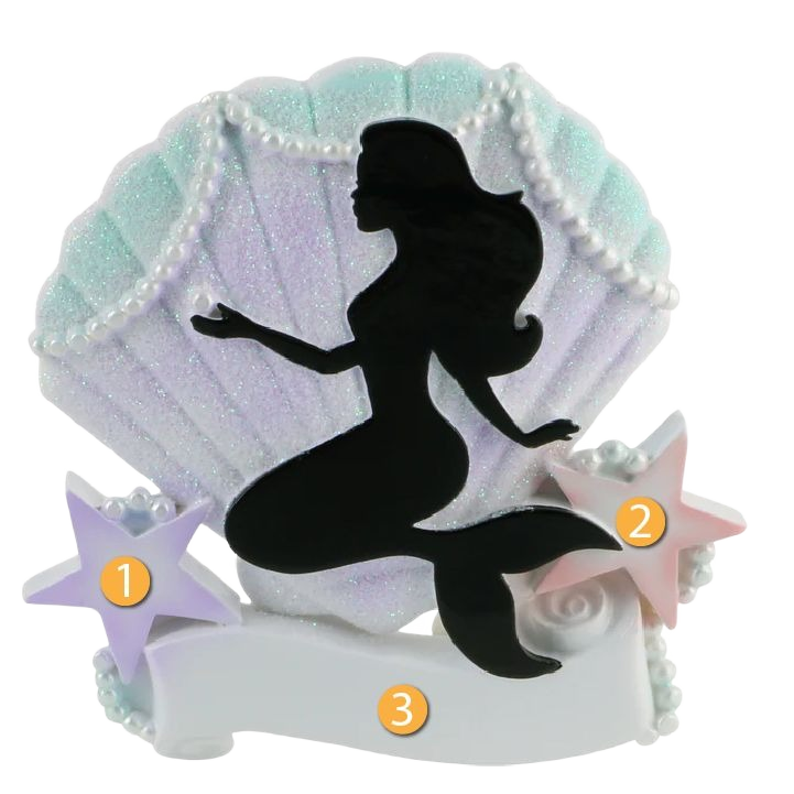 Mermaid silhouette ornament with pearly shell backdrop and starfish accents for Christmas Ornaments & Tree Decorations under $50 collection