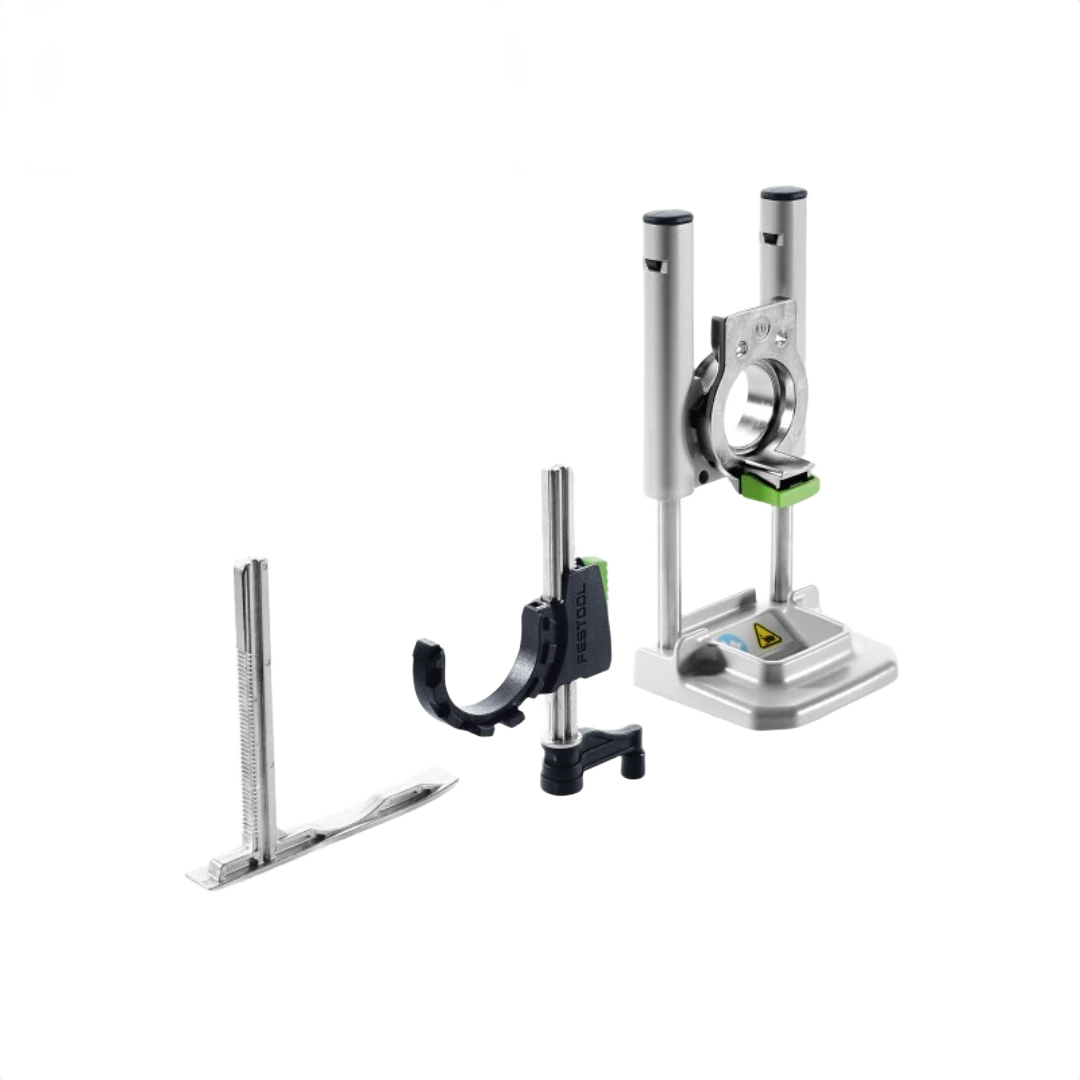 Set of precision metal depth stop and plunge base tools for woodworking and power tool accessories collections