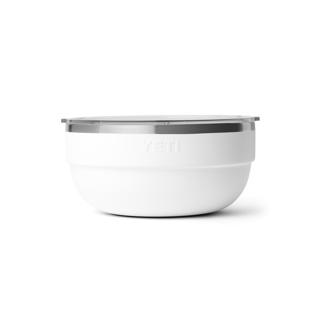 Matte white durable large bowl with clear lid and stainless steel rim from kitchen and dinnerware collections under $100