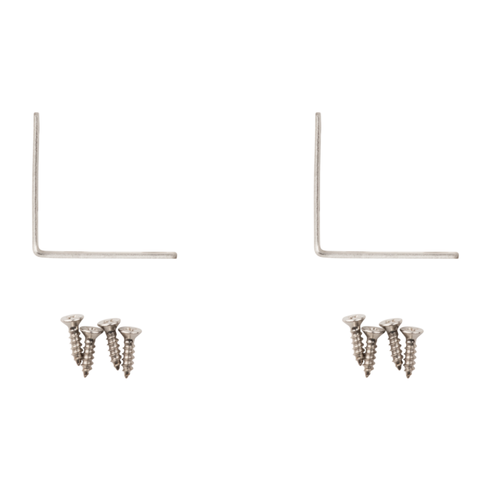 Two stainless steel corner braces with mounting screws for building hardware and home improvement projects under $50