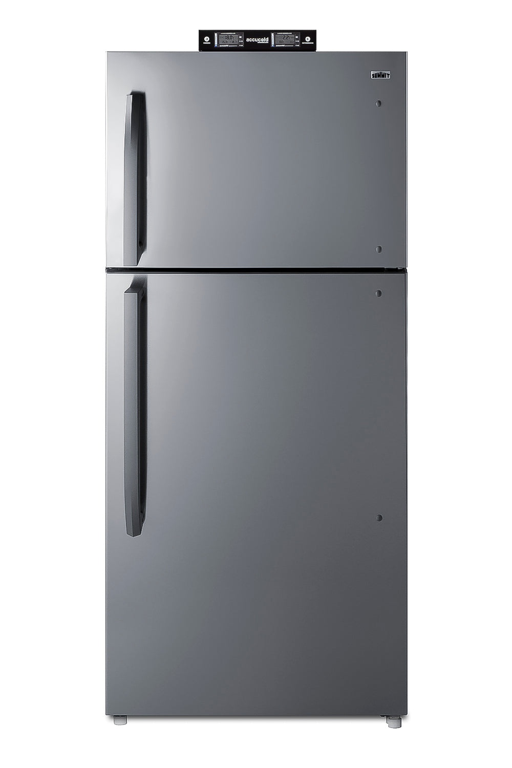 Commercial style stainless steel top freezer refrigerator-freezer with digital temperature control panel from appliances collection