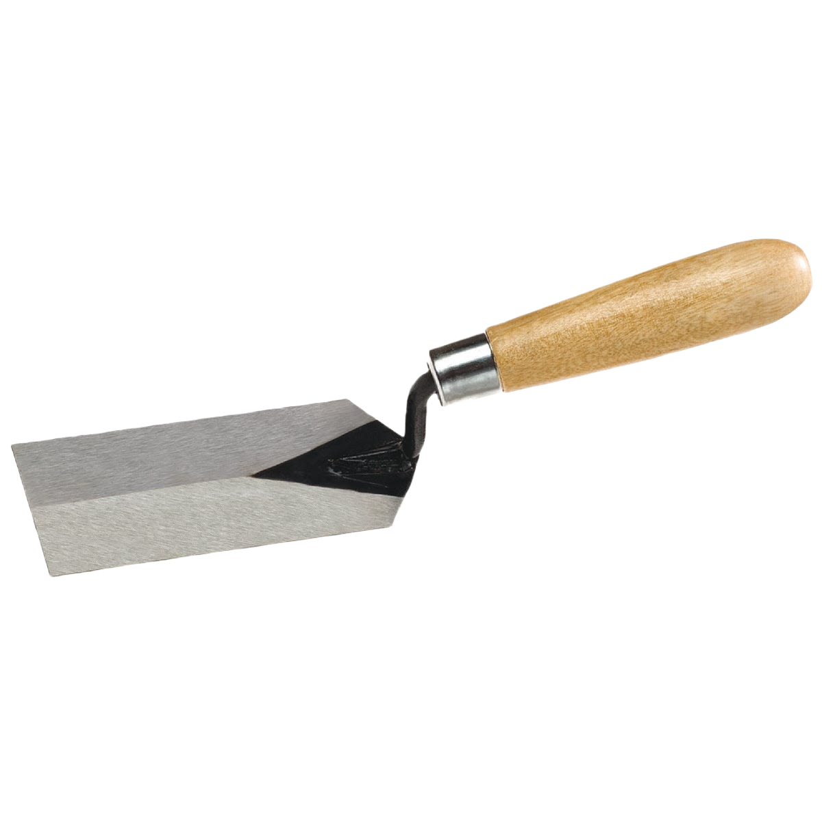 Wood margin trowel with smooth wooden handle and flat metal blade for precise home improvement projects