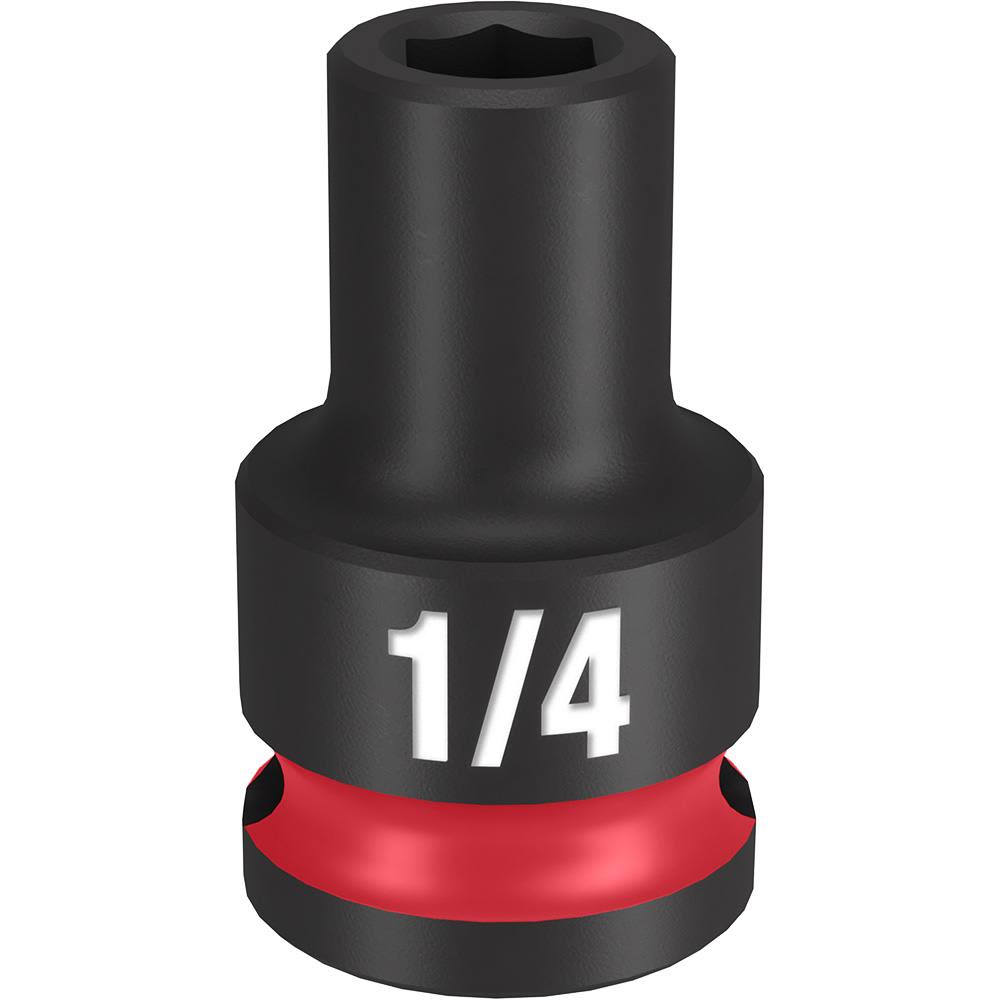 Black impact socket with white size markings and red ring, designed for high torque applications in hand tool collections