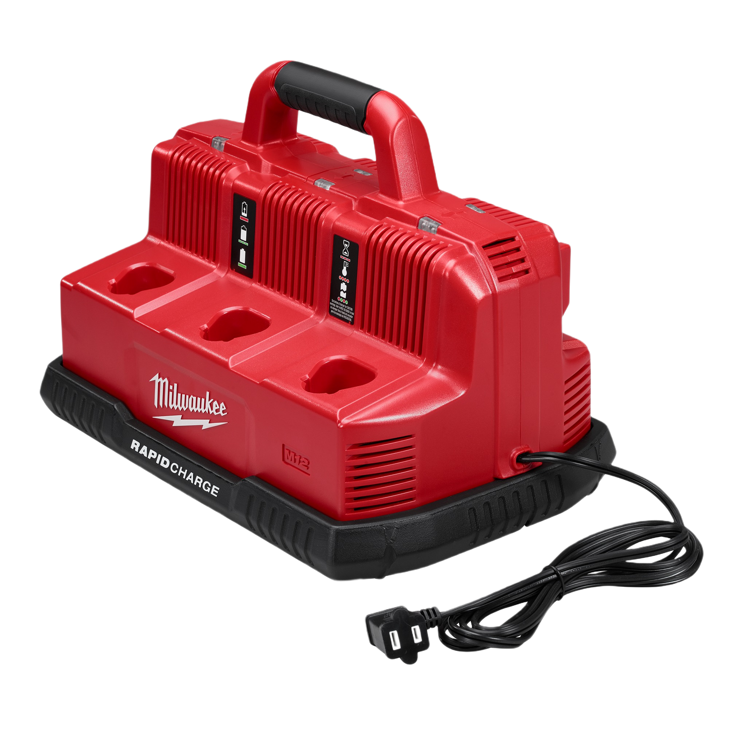 Red Milwaukee rapid charging station with handle and cord for charging multiple tool batteries in power tool accessories collections