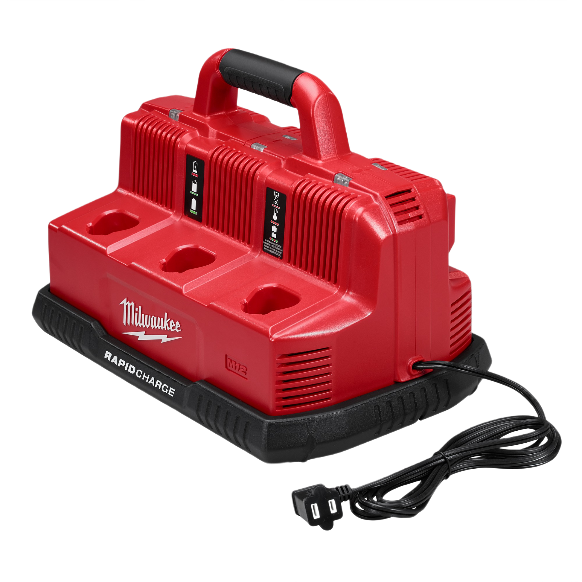 Red Milwaukee rapid charging station with handle and cord for charging multiple tool batteries in power tool accessories collections