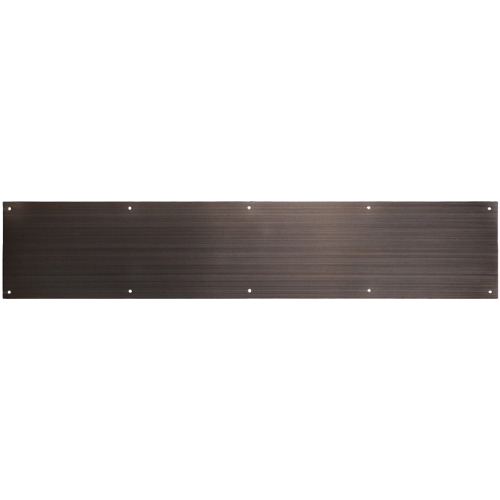 Pewter finished aluminum kick plate with horizontal ridges and pre-drilled holes for door protection hardware under $100