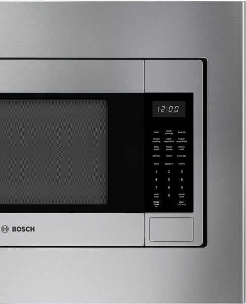 Built-in stainless steel microwave with digital display and touch control panel for modern kitchen appliances collection