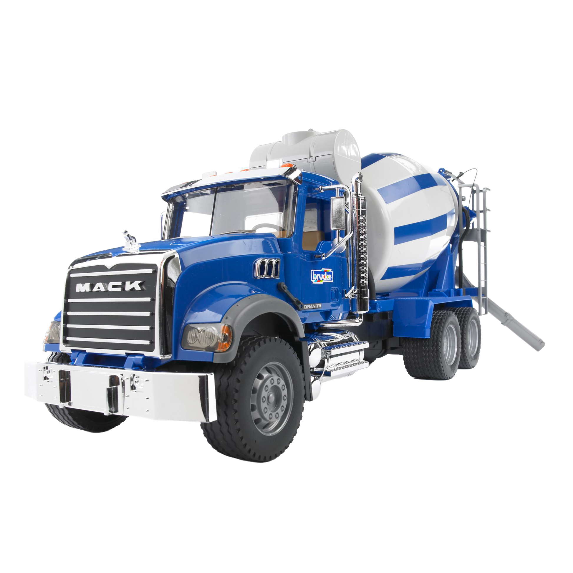 Blue and white Bruder 1:16 scale Mack Granite cement mixer truck toy from Vehicles & Remote Controlled Toys collection