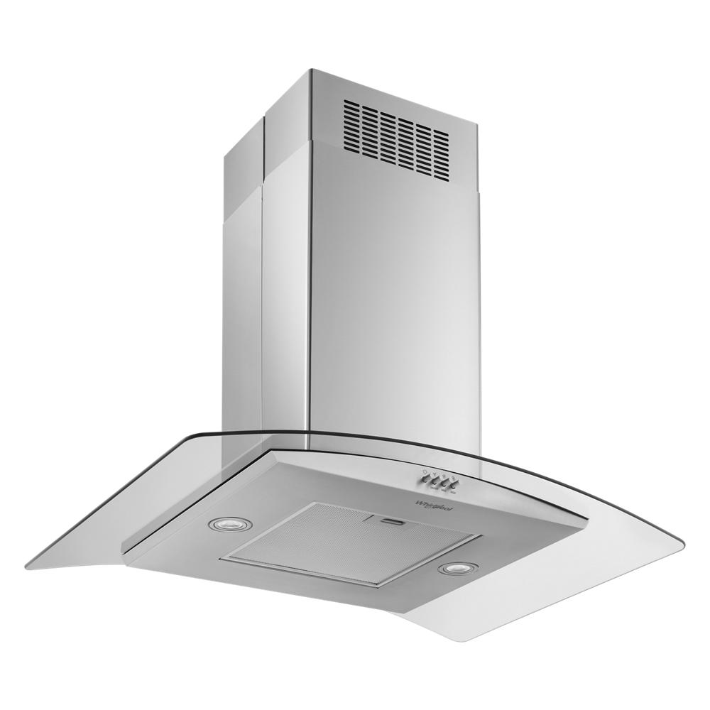 Stainless steel and curved glass island mount range hood with vent and controls from kitchen appliances collection