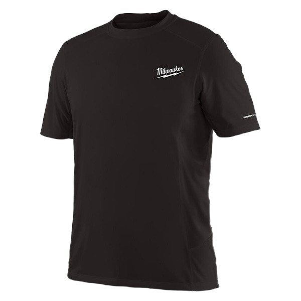 Black short sleeve lightweight performance shirt with Milwaukee logo for durable workwear under $50 clothing collection