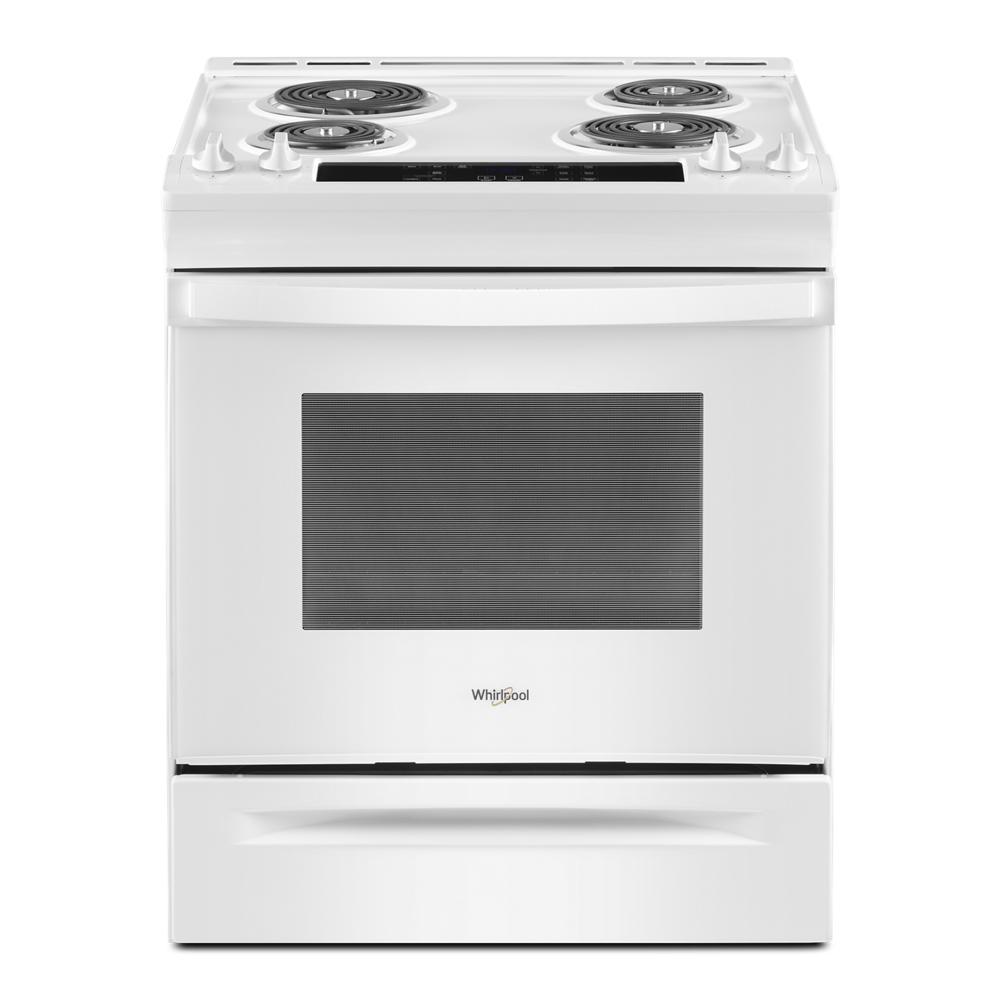 White electric range with coil burners and digital control panel from kitchen and appliance collections