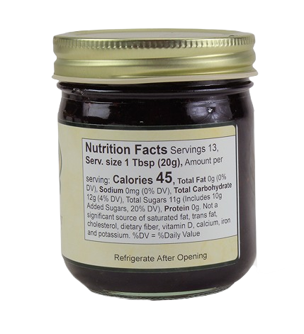 Nutrition facts label on a 9 oz jar of Hartville Kitchen blackberry jam from Jams & Jellies collection under $25