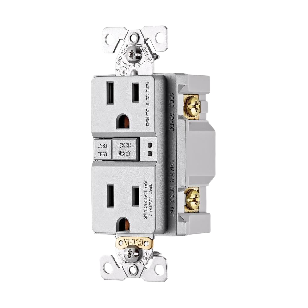 Silver granite GFCI duplex outlet with test and reset buttons, part of Electrical and Home Improvement collections under $50