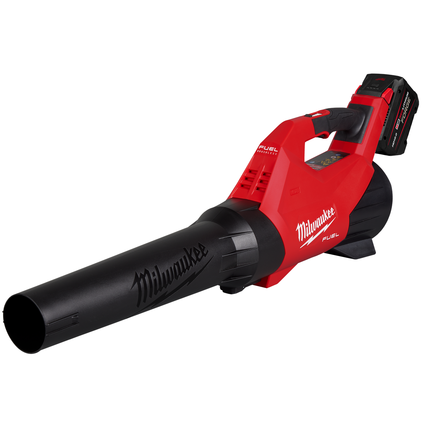 Red and black cordless blower with rechargeable battery for outdoor tools and home improvement tasks