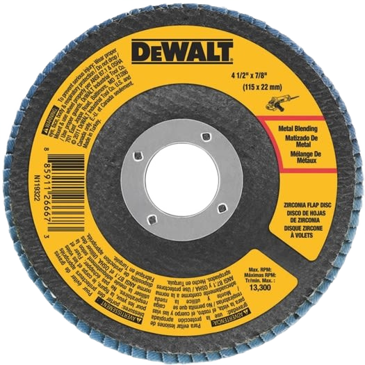 DEWALT zirconia flap disc with metal blending for power tool accessories and woodworking tool applications