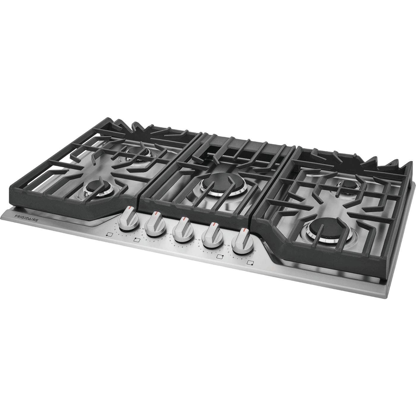 36-inch gas cooktop with five burners, continuous grates, and stainless steel finish in appliances and kitchenware collection