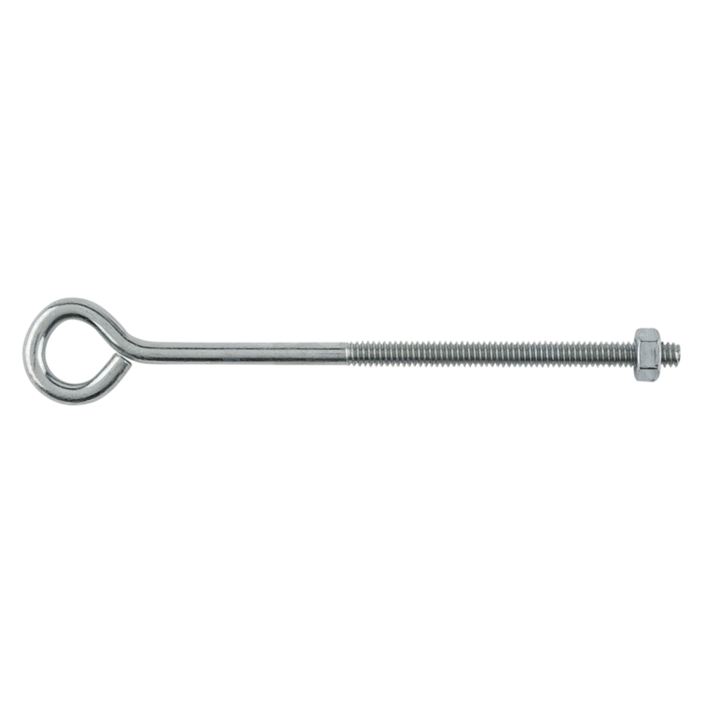 Zinc eye bolt with threaded shaft and hex nut for hardware and fastener projects in home improvement under $50