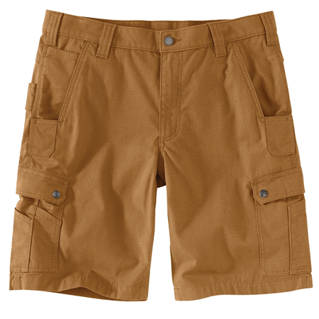 Brown durable ripstop cargo shorts with multiple pockets and relaxed fit designed for rugged work environments