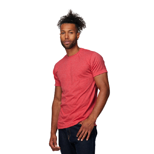 Man wearing heather red short sleeve shirt and dark jeans from casual Clothing & Shoes collection under $50