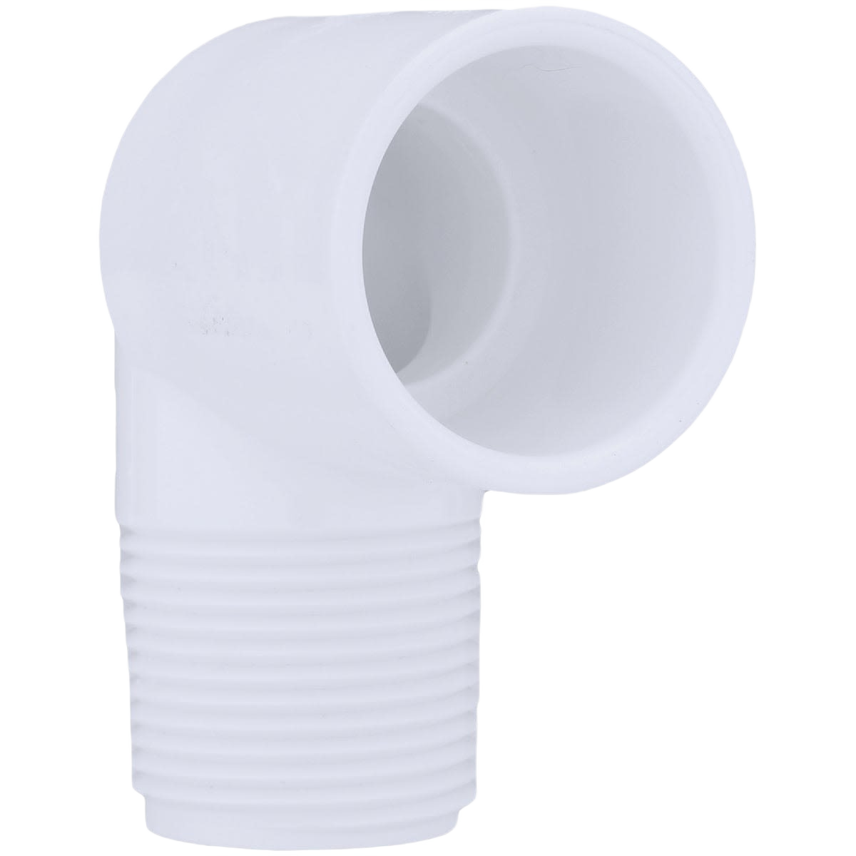 White PVC elbow fitting with threaded male end and slip connection, suitable for plumbing and pipes & fittings under $50 collection