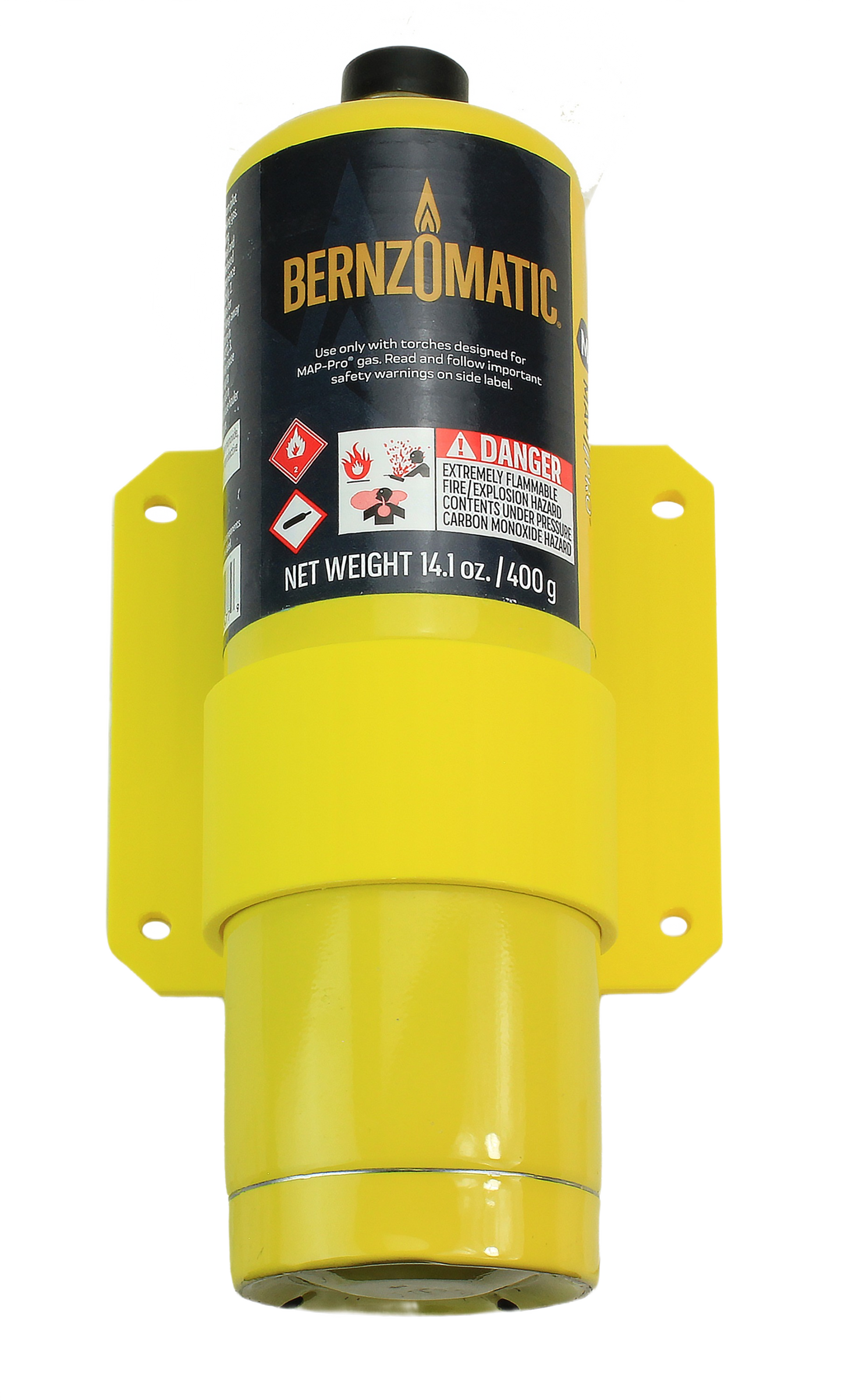 Bright yellow propane torch holder with secure mounting holes for stable storage in home improvement tools collections under $50