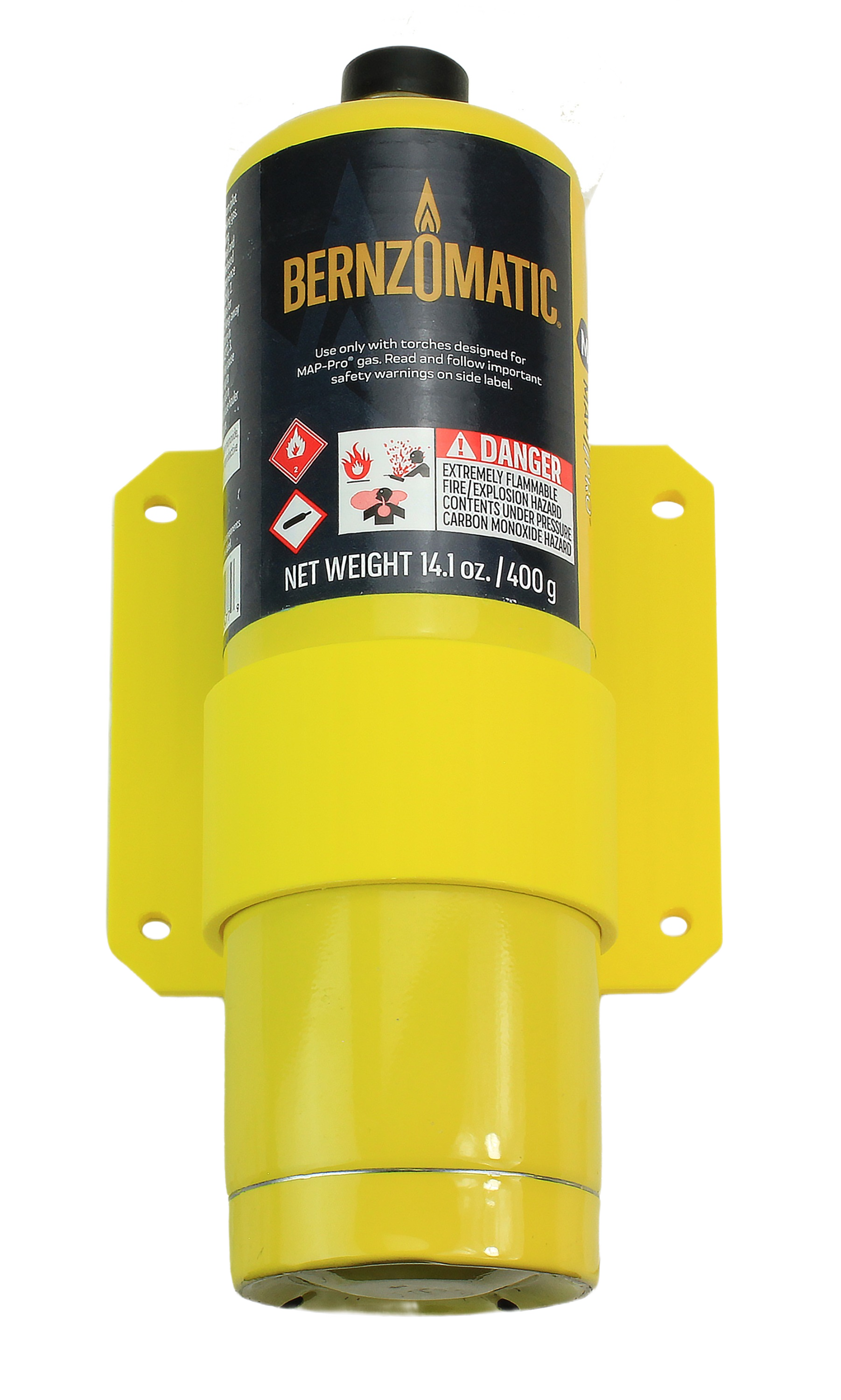 Bright yellow propane torch holder with secure mounting holes for stable storage in home improvement tools collections under $50