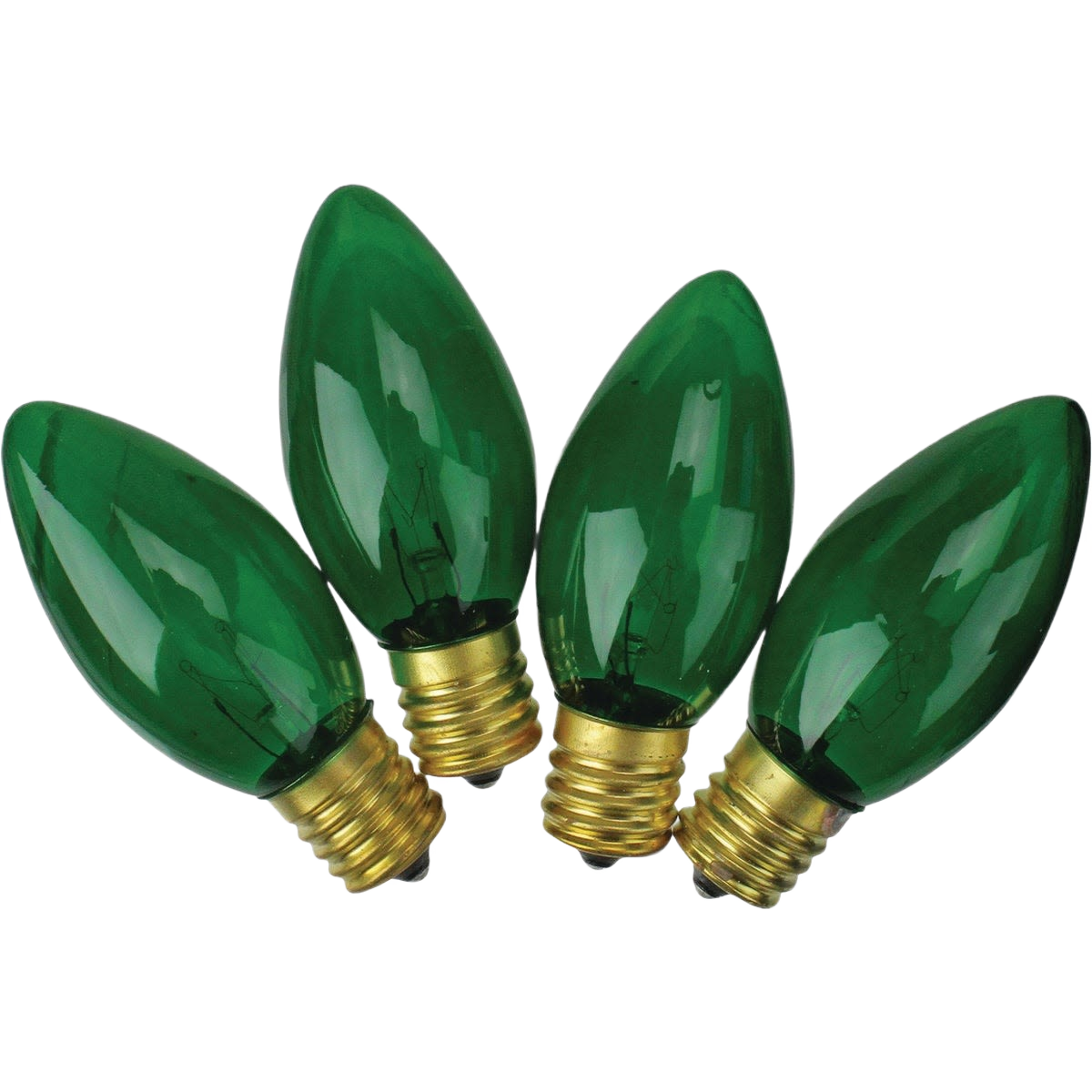 Set of four green C9 replacement bulbs for Christmas lights and holiday decoration use in home improvement projects