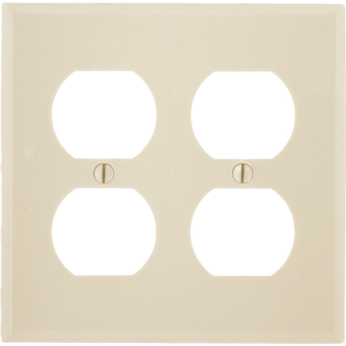 Ivory smooth plastic 2-gang outlet wall plate with screws for electrical and home improvement projects under $50
